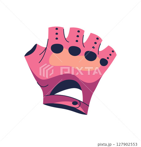 Biker gloves vector sign. Motorcycle gear icon. Protective leather fingerless handwear. Ergonomic grip for riders. Symbol for high speed and adventure. Palm and wrist sport road wear. Motocross. 127902553