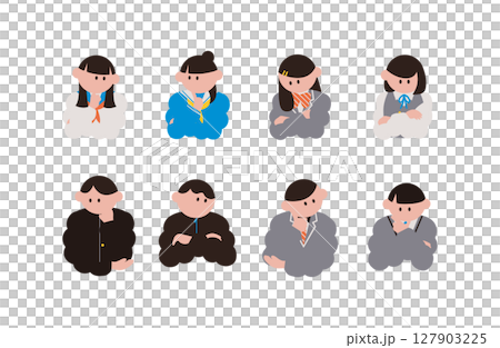 考えるポーズの学生のシンプルなイラスト素材のセット 127903225