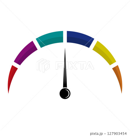 Colorful Gauge Meter with Centered Needle Vector Illustration. A stylized vector illustration of a semicircular gauge with a black needle pointing straight up. 127903454