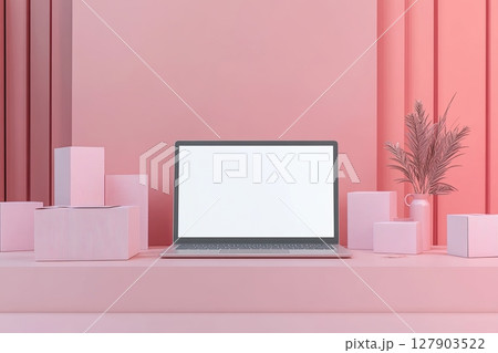 Minimal home office with laptop and shipping boxes for online business concept Minimal home office with laptop and shipping boxes for online business concept 127903522