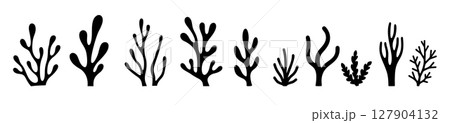 Seaweed coral silhouette black vector icon. Weed plant ocean reef fish underwater seaweed coral 127904132