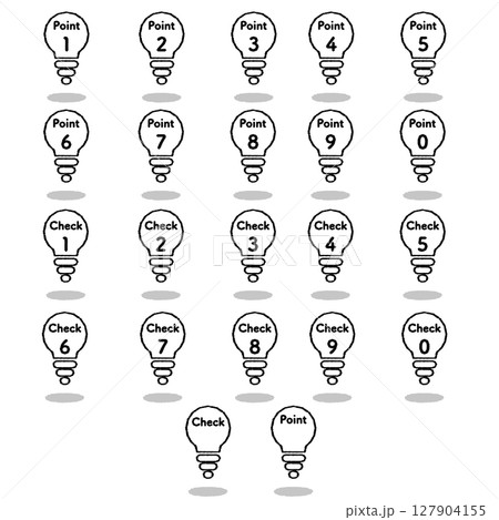 手書き風浮いているPointとCheckの電球アイコン 127904155