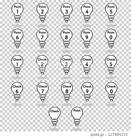 Handwritten floating Point and Check light bulb icon Handwritten floating Point and Check light bulb icon 127904155