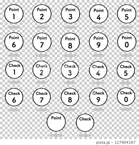 Handwritten floating Point and Check circular icon Handwritten floating Point and Check circular icon 127904167