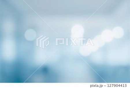 Abstract blurred office corridor with bokeh lights, a modern interior background for business, medical or corporate presentation concepts 127904413