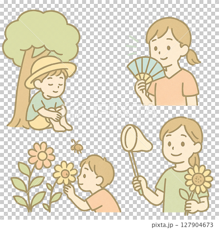 一組兒童享受夏日的插畫集 127904673