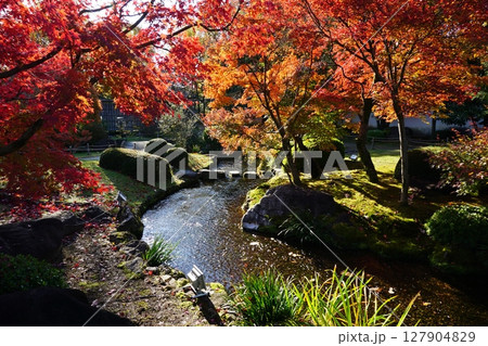 紅葉が美しい秋の好古園 流れの平庭 紅葉が美しい秋の好古園 流れの平庭 127904829