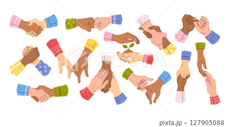 International friendship day set with handshake of trust, support, solidarity and cooperation International friendship day set with handshake of trust, support, solidarity and cooperation 127905088