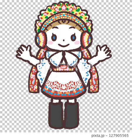 Illustration of a child wearing Czech national costume 127905565