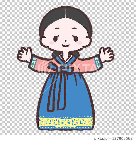 穿著韓國服裝的兒童的插圖 穿著韓國服裝的兒童的插圖 127905568