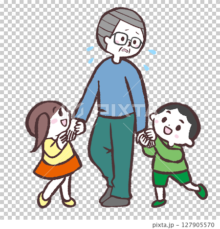 一位疲憊的祖父與孩子玩耍的插圖 一位疲憊的祖父與孩子玩耍的插圖 127905570