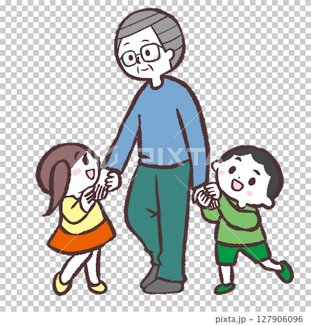 シニア男性を囲む子供のイラスト 127906096