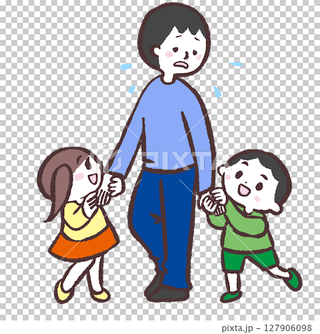 一名男子與疲憊的孩子玩耍的插圖 127906098