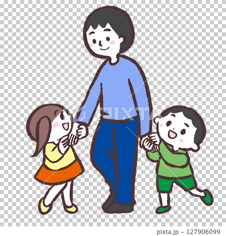 笑顔で手をつなぐ父子のイラスト 127906099