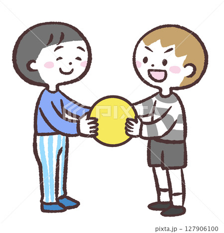 仲良くボールを持つ子供のイラスト 127906100