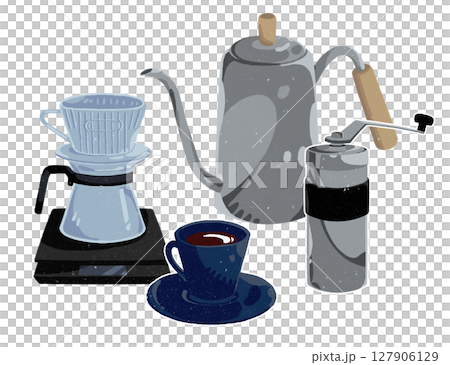 ドリップコーヒーの道具とコーヒーカップ 127906129