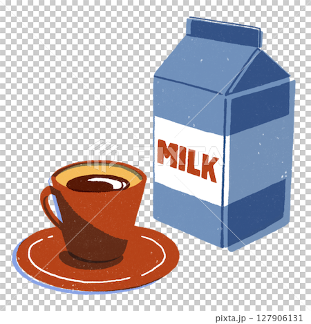 コーヒーカップと牛乳パック 127906131
