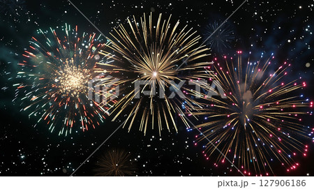 夜空に舞う色とりどりの華麗な花火 127906186