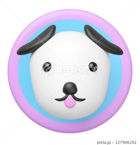 3d cute dog head in the circle label icon isolated. mascot, character, logo, cartoon style, 3d render illustration 127906282