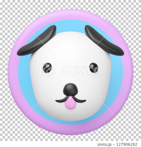 3d cute dog head in the circle label icon isolated. mascot, character, logo, cartoon style, 3d render illustration 127906282
