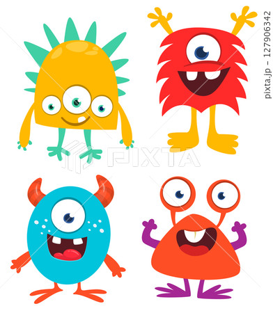 Cute cartoon Monsters. Set of cartoon monsters: goblin, ghost, troll, monster, yeti and alien . Halloween design. Vector illustration isolated 127906342