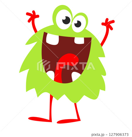 Cartoon cute monster with funny excited face expression waving hands . Vector illustration isolated on white. Halloween design Cartoon cute monster with funny excited face expression waving hands . Vector illustration isolated on white. Halloween design 127906373