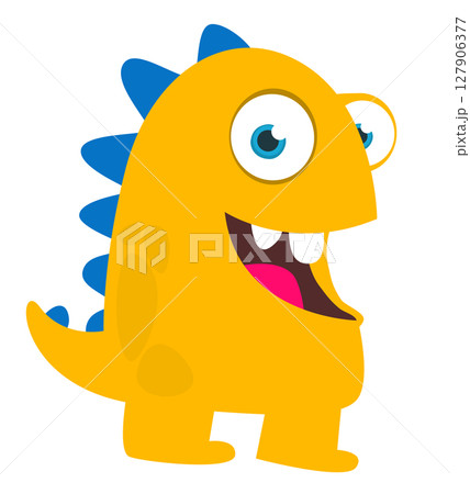 Cartoon cute monster with funny excited face expression waving hands . Vector illustration isolated on white. Halloween design Cartoon cute monster with funny excited face expression waving hands . Vector illustration isolated on white. Halloween design 127906377