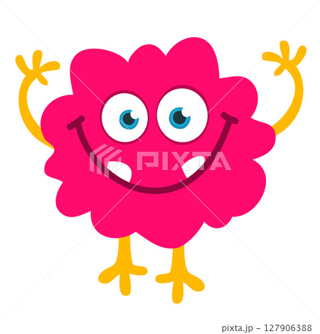 Cartoon cute monster with funny excited face expression waving hands . Vector illustration isolated on white. Halloween design 127906388