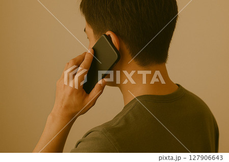 スマートフォンで通話中の男性の後ろ姿 127906643