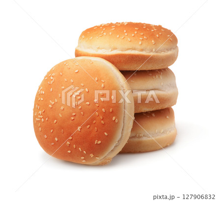 Stack of sesame burger buns Stack of sesame burger buns 127906832