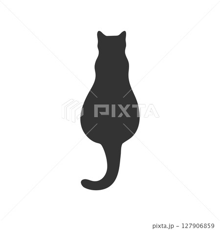 Silhouette of a cat sitting with its back isolated on a white background. Cat shadow. Vector illustration 127906859