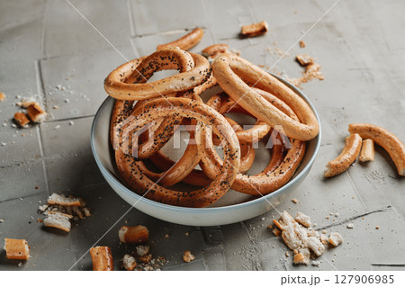 romanian covrigi bread rings on a plate romanian covrigi bread rings on a plate 127906985