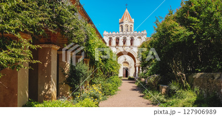 entrance courtyard to Lerins Abbey, France entrance courtyard to Lerins Abbey, France 127906989
