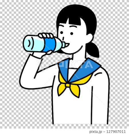 水分補給をする女子学生 127907011