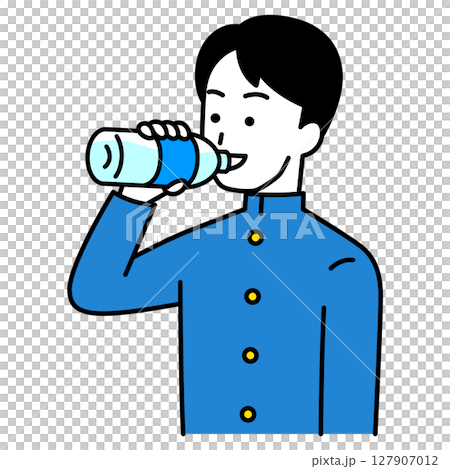 水分補給をする男子学生 127907012