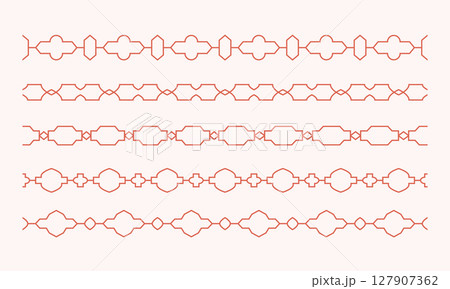 Oriental style outline arabic borders. Simple geometric indian, arabic seamless patterns, frames. 127907362