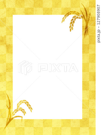 秋の稲穂の和風背景フレーム 127908907