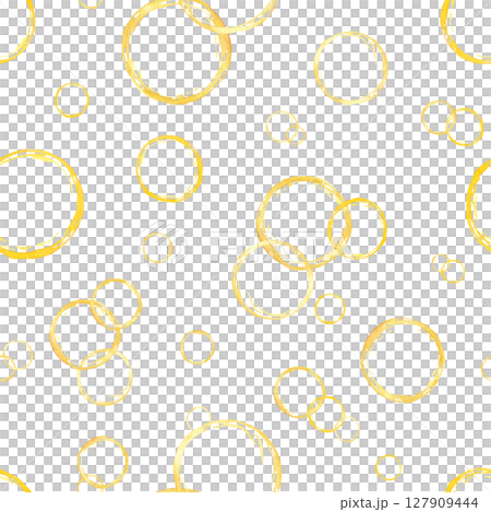 Seamless watercolor pattern with chaotic flying thin yellow circles isolated background. Hand painted juice silhouette illustration for joyful packaging, kids room decor, stationery design Seamless watercolor pattern with chaotic flying thin yellow circles isolated background. Hand painted juice silhouette illustration for joyful packaging, kids room decor, stationery design 127909444