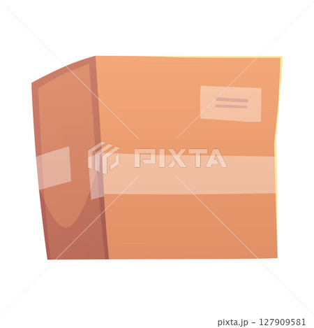 Closed cardboard box vector flat icon, carton packaging box wrapped scotch tape, delivery cargo brown paper package 127909581