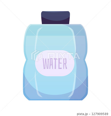 Plastic canister vector flat icon, bottle full of clean water with lid, flask or tank of aqua with label, drink jerrican 127909589