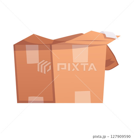 Opened cardboard box vector flat icon, carton packaging box wrapped scotch tape, delivery cargo brown paper package 127909590