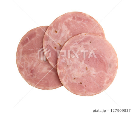 round piece of ham isolated 127909837