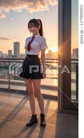 夕焼けと女子高生 127909855