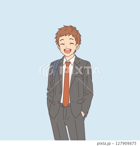 Smiling Young Man in Suit with Backpack Illustration 127909875