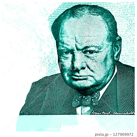 Winston Churchill portrait 5 pounds sterling Bank of England. Winston Churchill portrait 5 pounds sterling Bank of England. 127909972