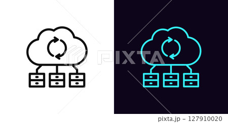 Outline cloud server icon, with editable stroke. Cloud infrastructure icon for secure data storage, digital space. Cloud computing technology, file datacenter, database update, data backup. Vector Outline cloud server icon, with editable stroke. Cloud infrastructure icon for secure data storage, digital space. Cloud computing technology, file datacenter, database update, data backup. Vector 127910020
