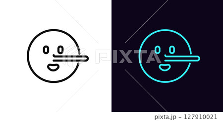 Outline liar emoji icon, with editable stroke. Lie emoticon with long nose, deceiver emoji. Liar face with big nose, say untruth, deceiver emoticon, fake truth and deception, tell false. Vector icon Outline liar emoji icon, with editable stroke. Lie emoticon with long nose, deceiver emoji. Liar face with big nose, say untruth, deceiver emoticon, fake truth and deception, tell false. Vector icon 127910021