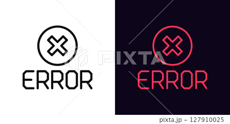 Outline error message icon, with editable stroke. Error text with warning cross icon, system failure. Technical error caution, incorrect data notification, wrong request, system crash. Vector icon 127910025