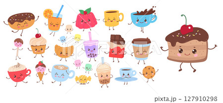 Cute food and drink characters set 127910298