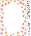 Watercolor oval delicate frame of orange, yellow and pink roses 127910677